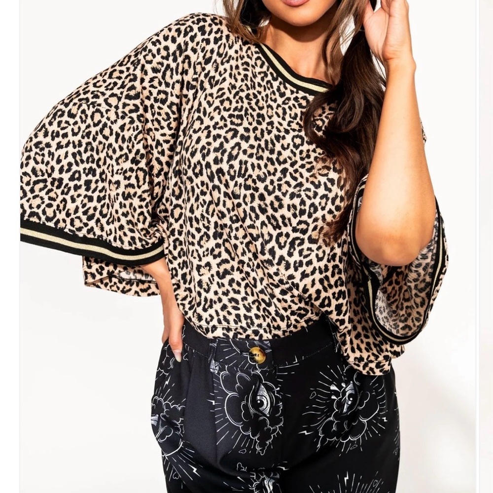 Dressed in LALA Leopard Print Bell Sleeve Top in Tan and Black